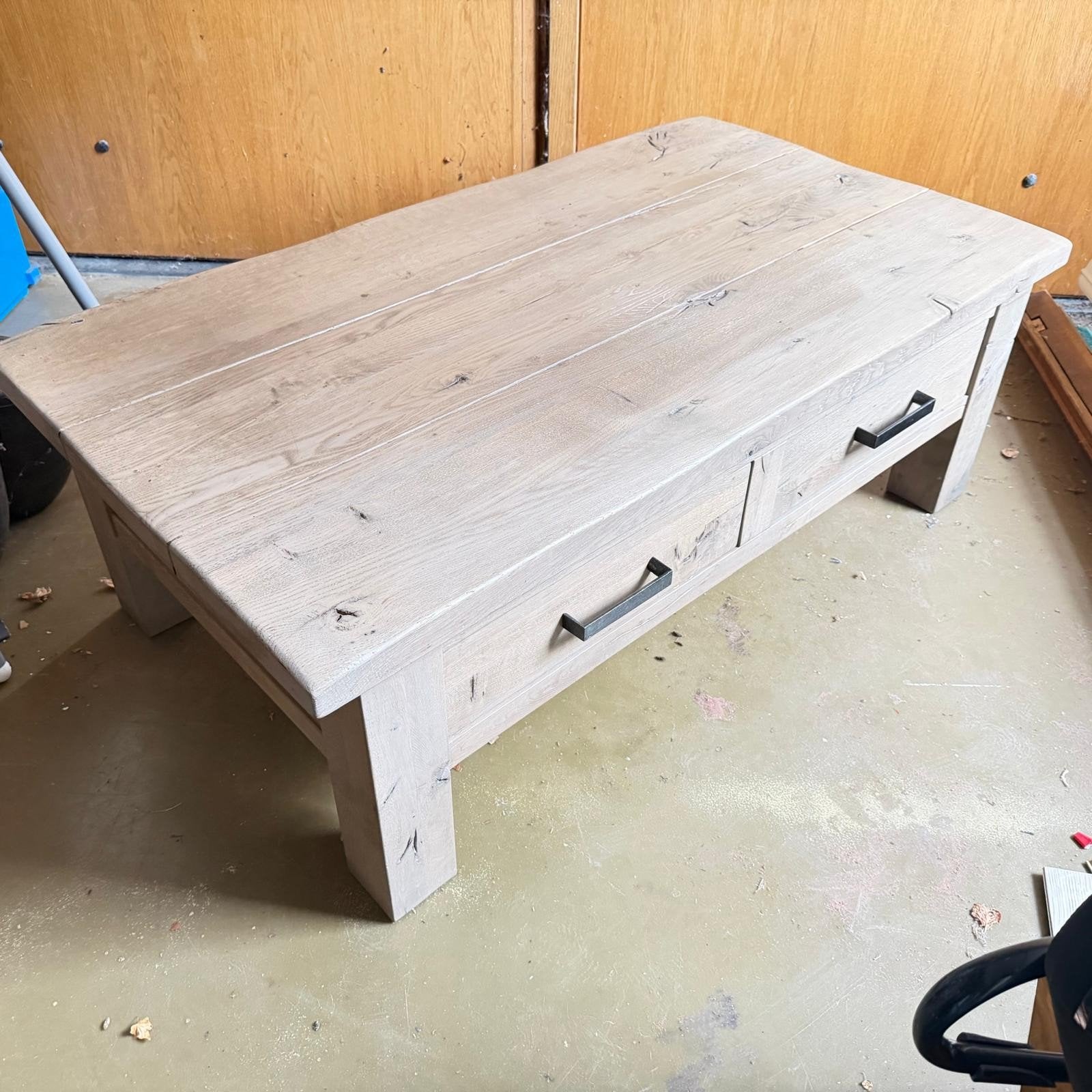 Salontafel Licht Eikenhout met Lades, Ophalen, Gebruikt, 100 tot 150 cm, Eikenhout