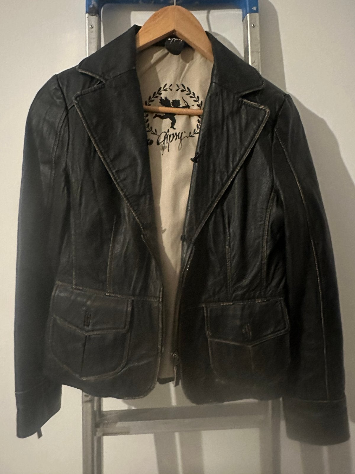 Gypsy Echtleren Jas – Zwart – Vintage Stijl, Kleding | Dames, Ophalen of Verzenden, Gedragen, Maat 36 (S), Zwart