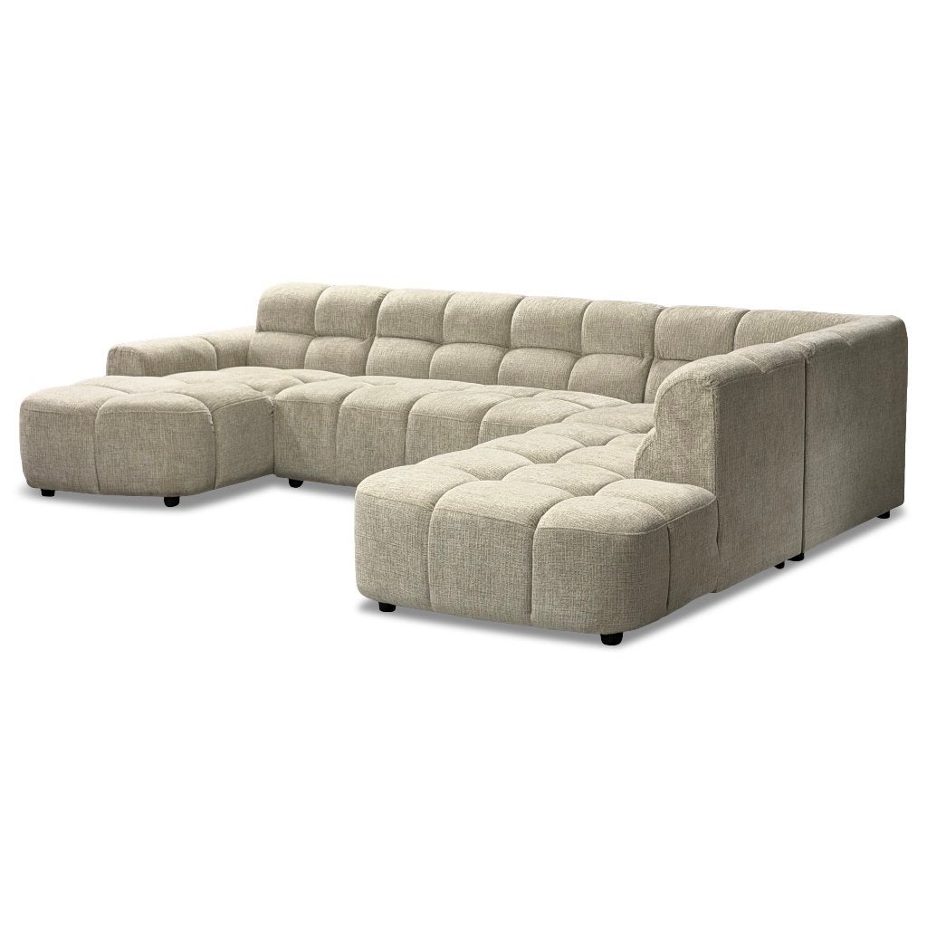 Foto 15 van Vakken bank taupe stof lounge hoekank **uit voorraad**