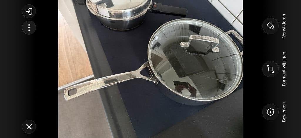Le Creuset pan met glazen deksel, Ophalen of Verzenden, Gebruikt, Gietijzer