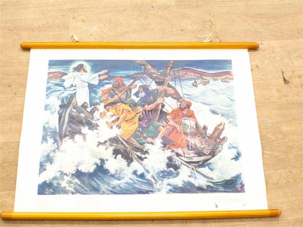 Bijbelplaat Storm op het meer gestild schoolplaat 28023, Ophalen of Verzenden, Geschiedenis