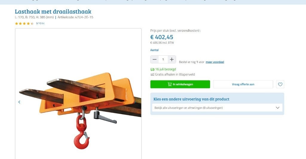 Lastbalk met draaihaak voor heftruck, Ophalen of Verzenden, Nieuw, Handmatig