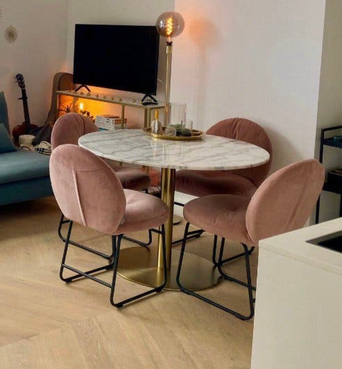Eettafel marmer blad, Huis en Inrichting, Tafels | Eettafels, Ophalen, Gebruikt, 100 tot 150 cm, Rond