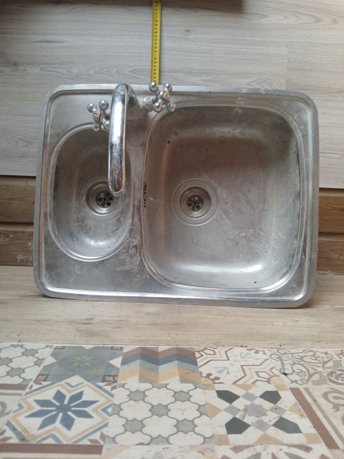 Dubbele RVS spoelbak met kraan, Ophalen, Zilver, Metaal, Overige merken