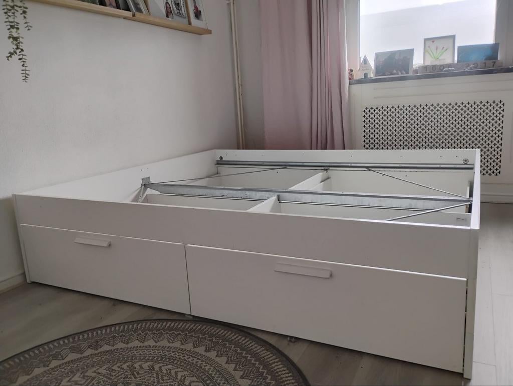 IKEA Brimnes bedframe met opbergruimte, 180x200 cm, Huis en Inrichting, Slaapkamer | Bedden, Gebruikt, Wit, Tweepersoons, Ophalen of Verzenden