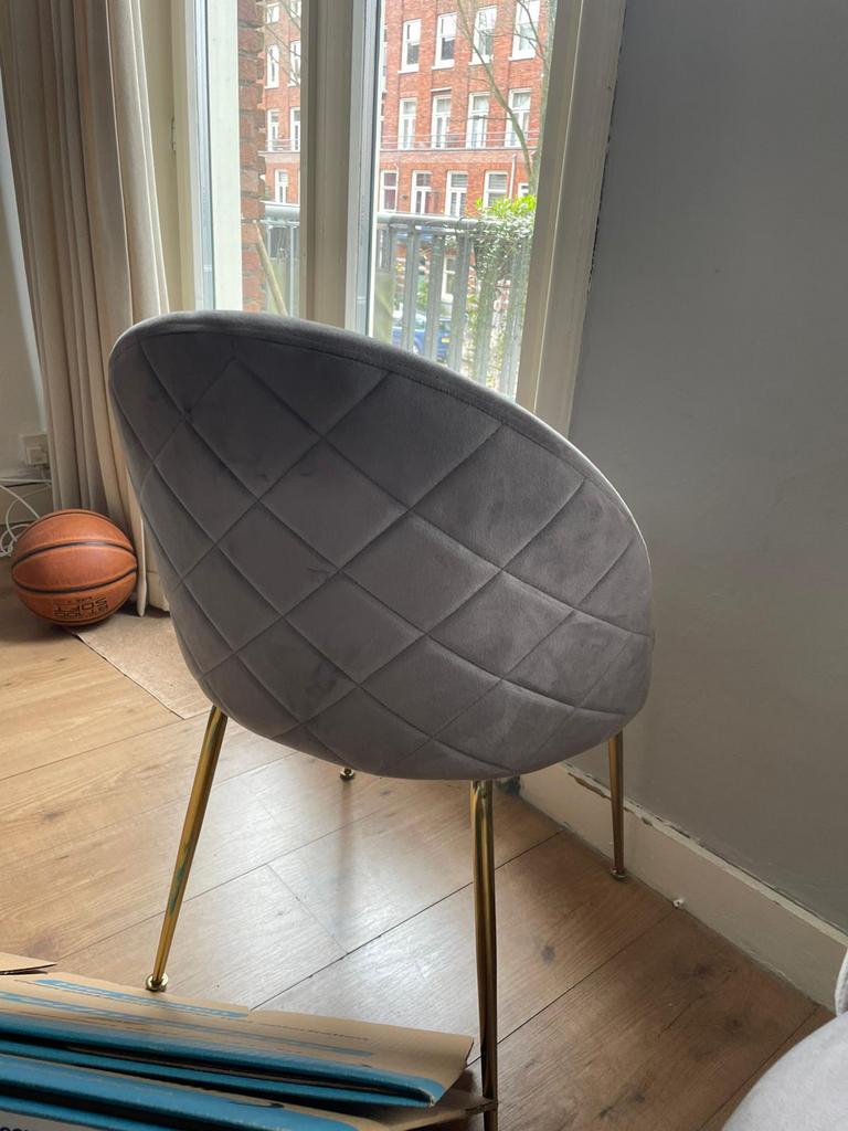 Velvet stoelen gouden poten in goede staat, Ophalen, Gebruikt, Grijs, Eén