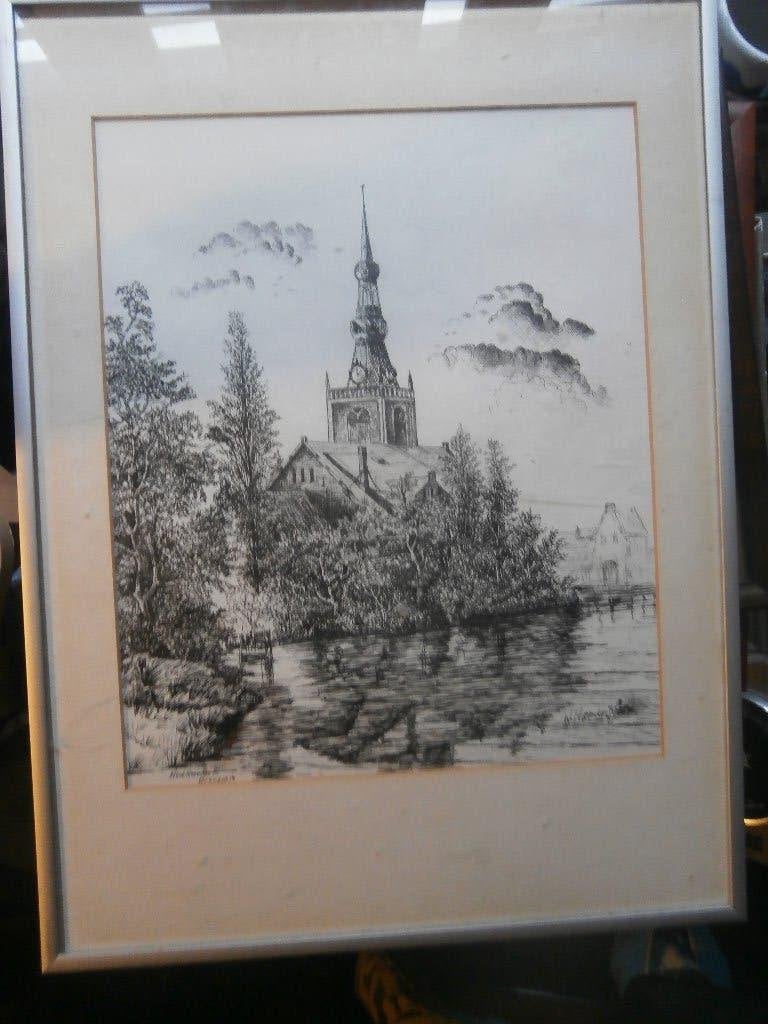 Tekening Oude kerk van Overschie door dhr W.SETZ, Ophalen, Overige techniek