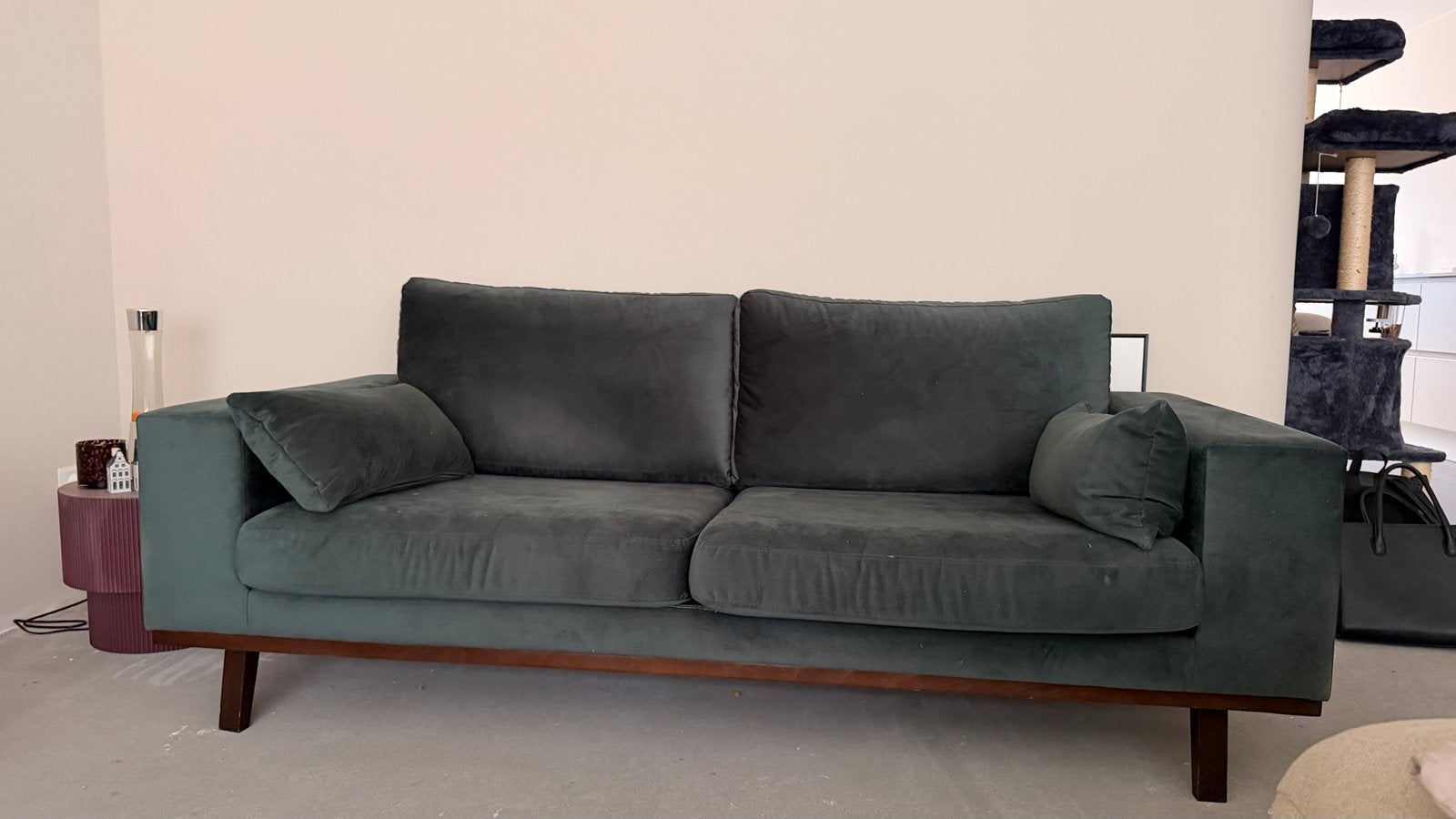 Donkergroene velours 3-zitsbank Torino Nous Living Wehkamp, Driepersoons, 75 tot 100 cm, Ophalen of Verzenden, Zo goed als nieuw