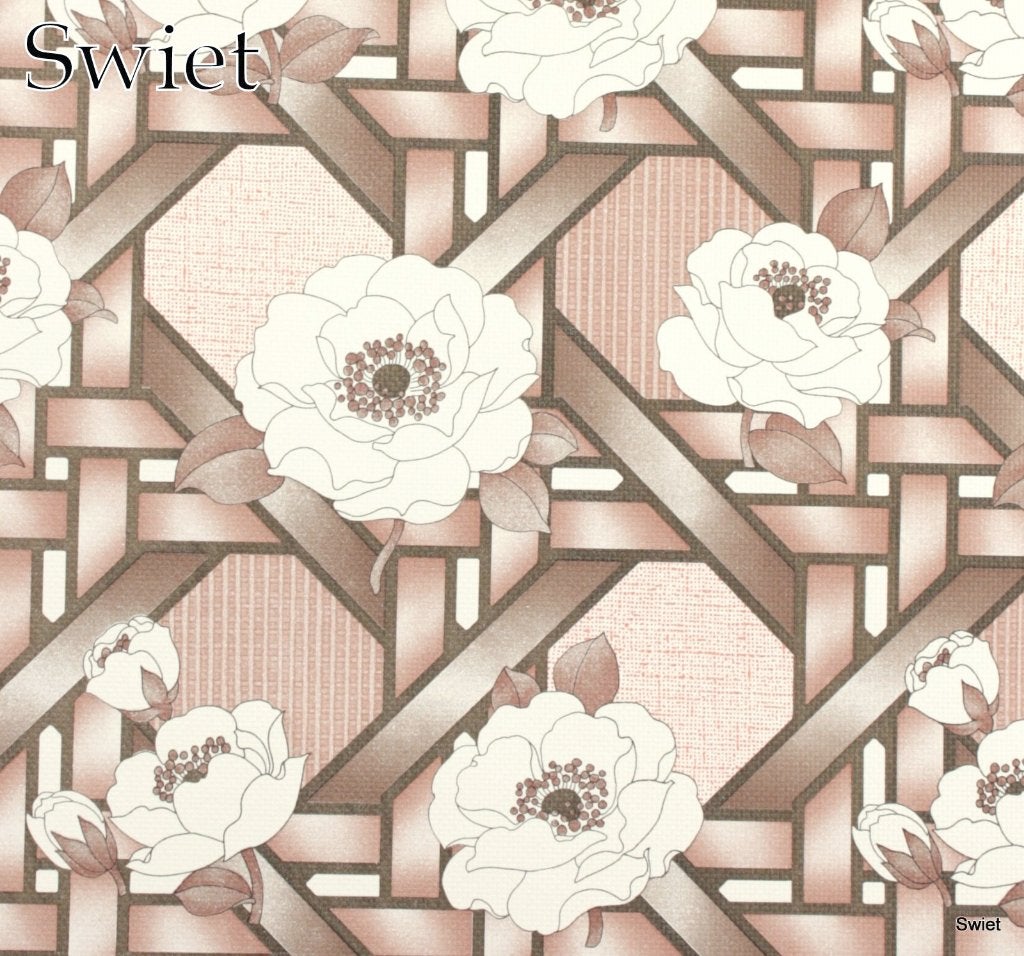 6536 oudroze bloemen vintage wallpaper bruin wit swiet, Verzenden, Bruin