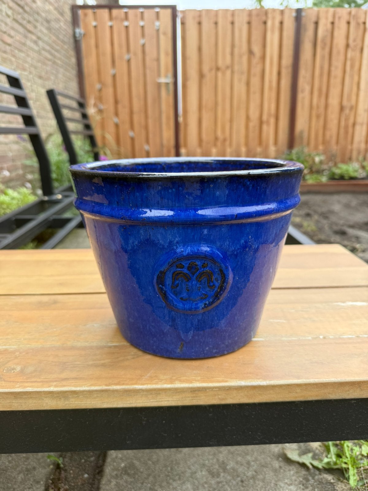 Mooie diepblauwe buiten pot, Rond, Ophalen of Verzenden, Zo goed als nieuw, Minder dan 40 cm