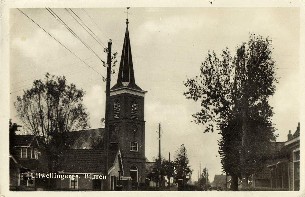 UITWELLINGERGA, Bûrren, Kerk (1948) Ansichtkaart, Ophalen of Verzenden, 1940 tot 1960, Gelopen, Friesland
