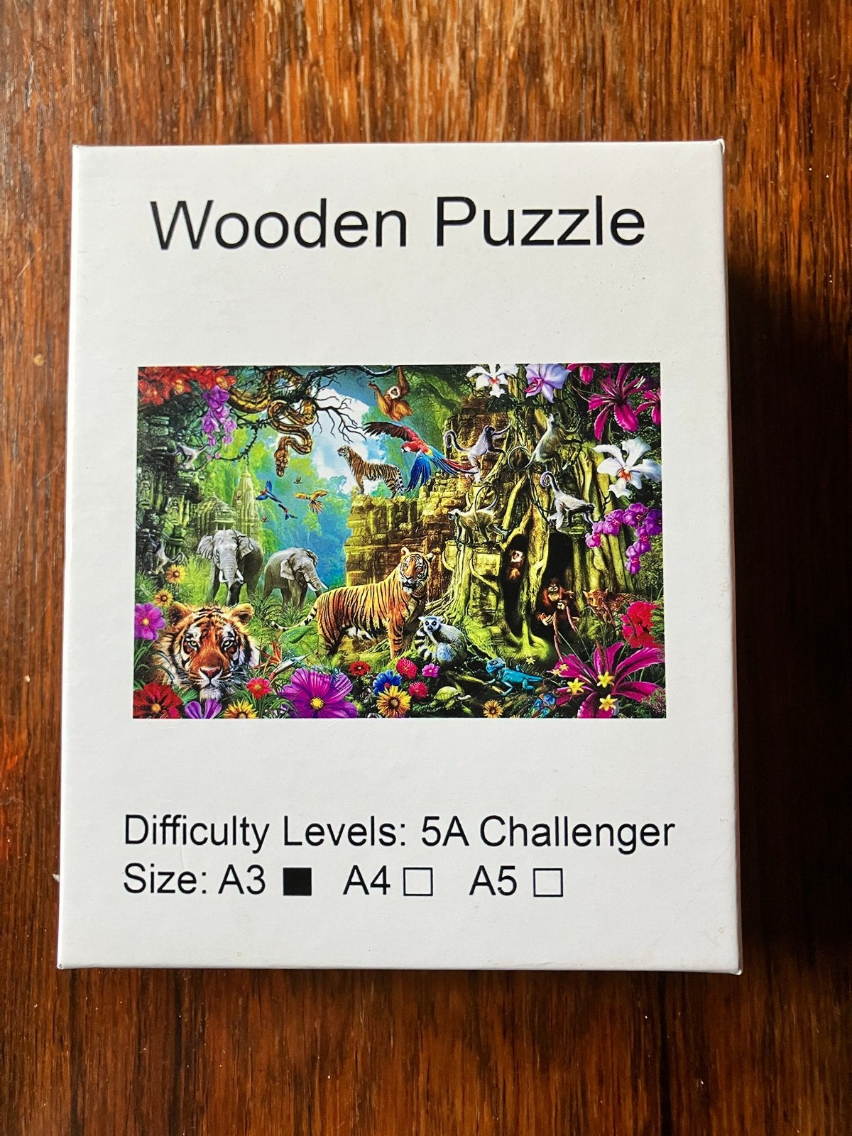 Houten Legpuzzel A3 - Jungle Dieren Thema, Ophalen of Verzenden, Minder dan 500 stukjes, Nieuw, Legpuzzel
