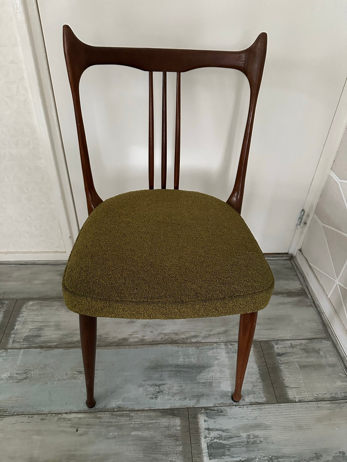 Vintage Stevens spijlenstoel jaren '50 - Groen gestoffeerd, Ophalen of Verzenden