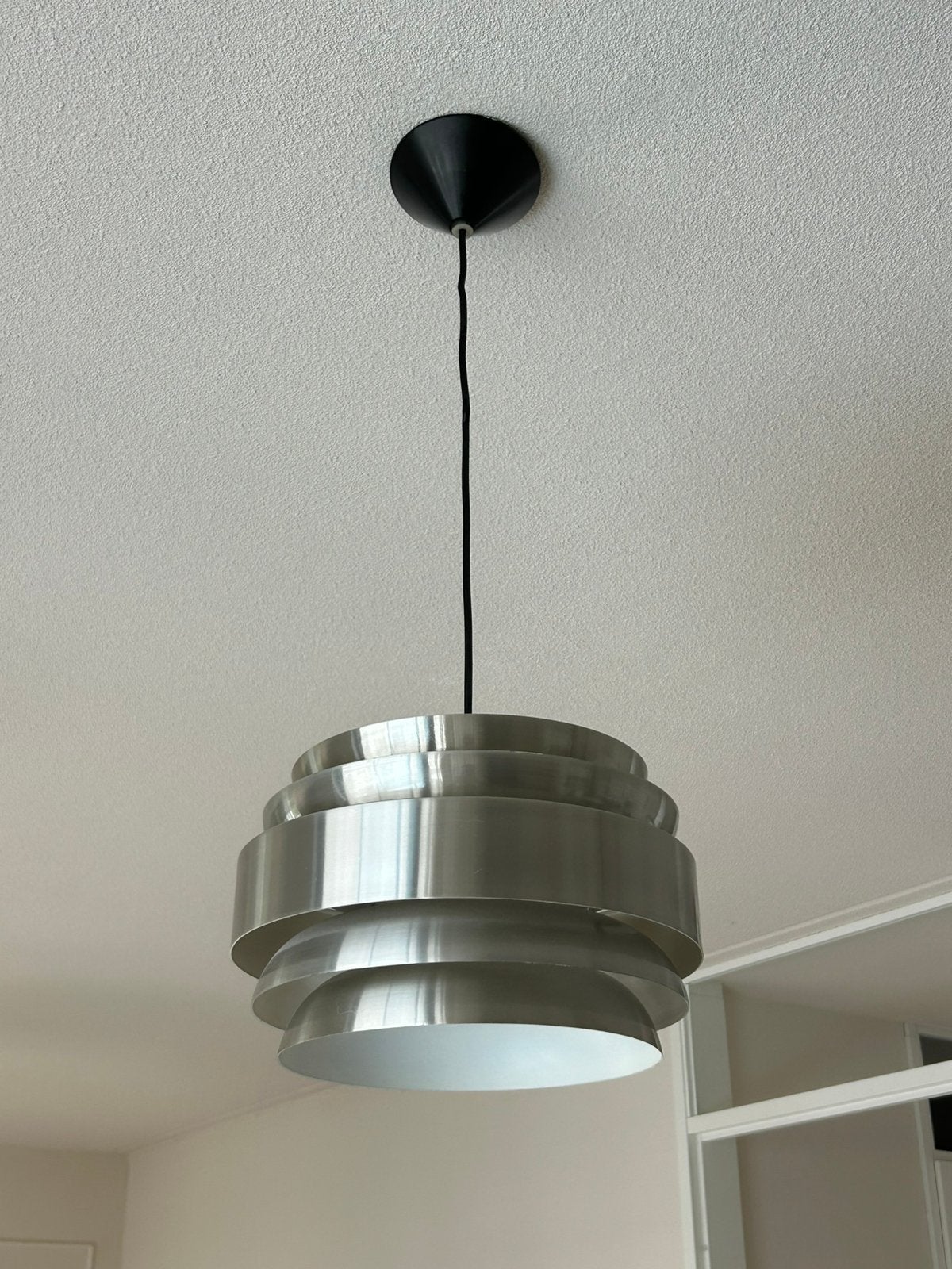 Vintage schalen hanglamp aluminium rvs Lakro, Huis en Inrichting, Ophalen, Gebruikt