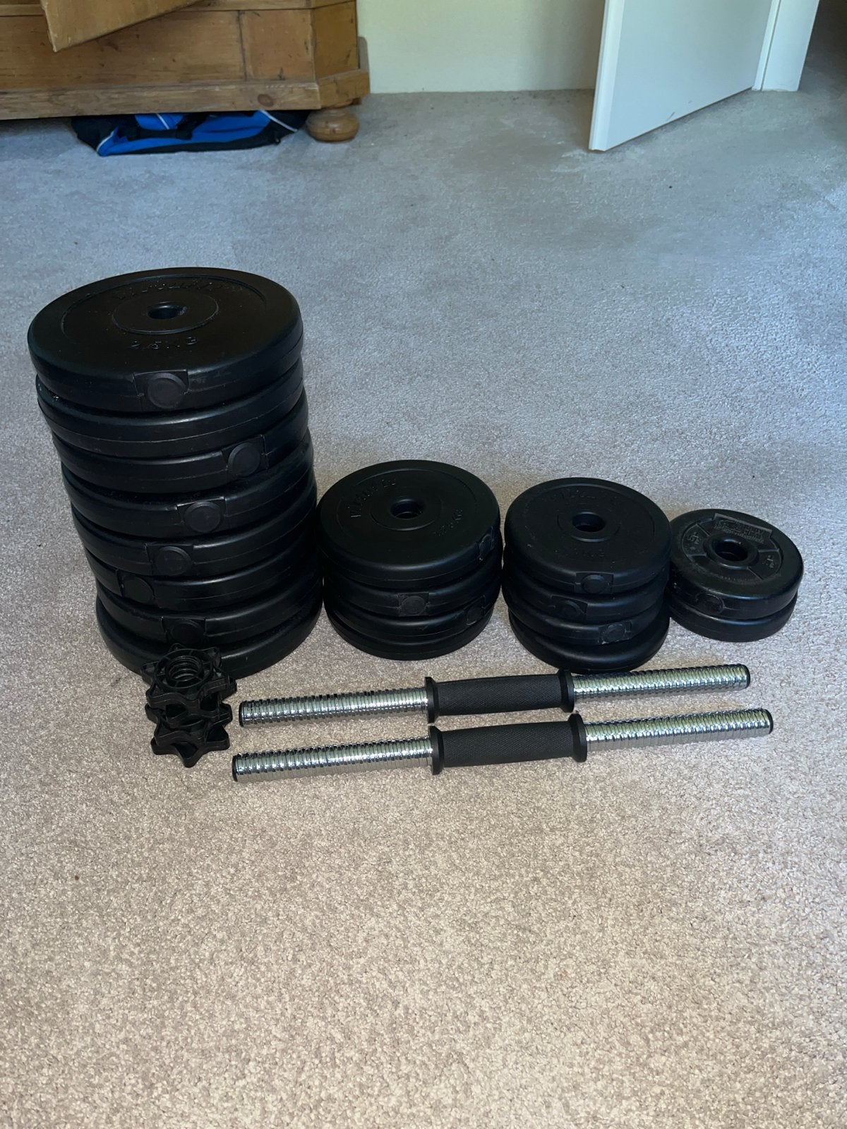 Dumbbellset met Halterschijven(schijven los kopen kan ook l, Sport en Fitness, Ophalen, Gebruikt, Armen, Halterset