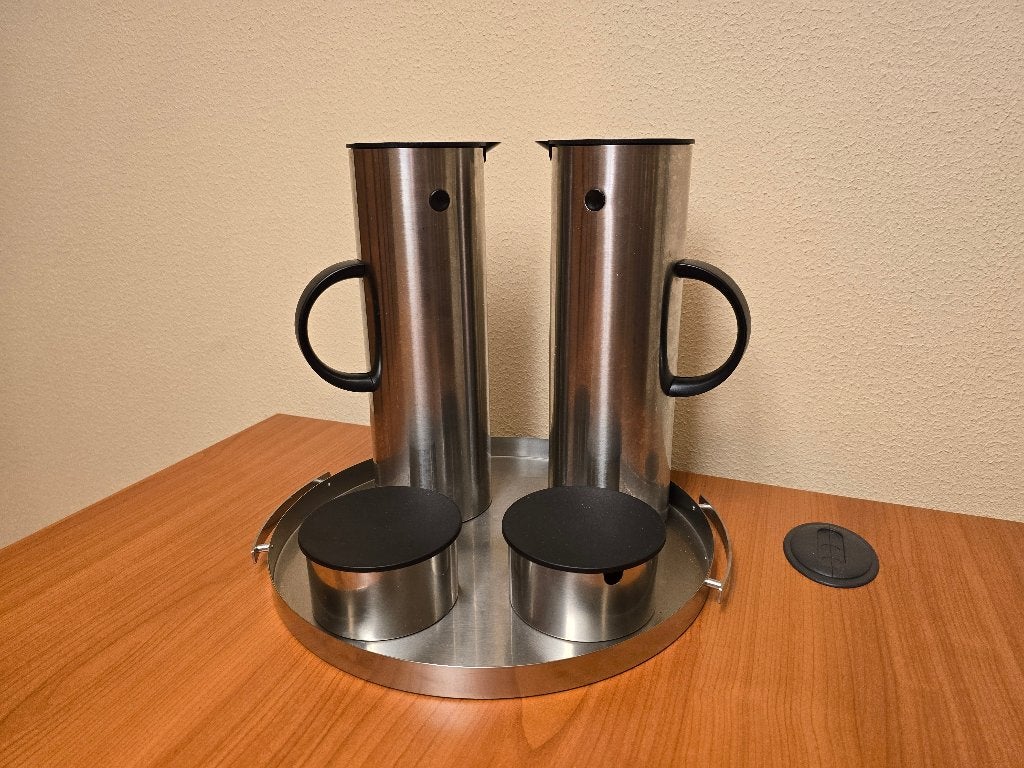 Design thermoskan set, Huis en Inrichting, Keuken | Keukenbenodigdheden, Zilver, Zo goed als nieuw, Metaal, Overige merken