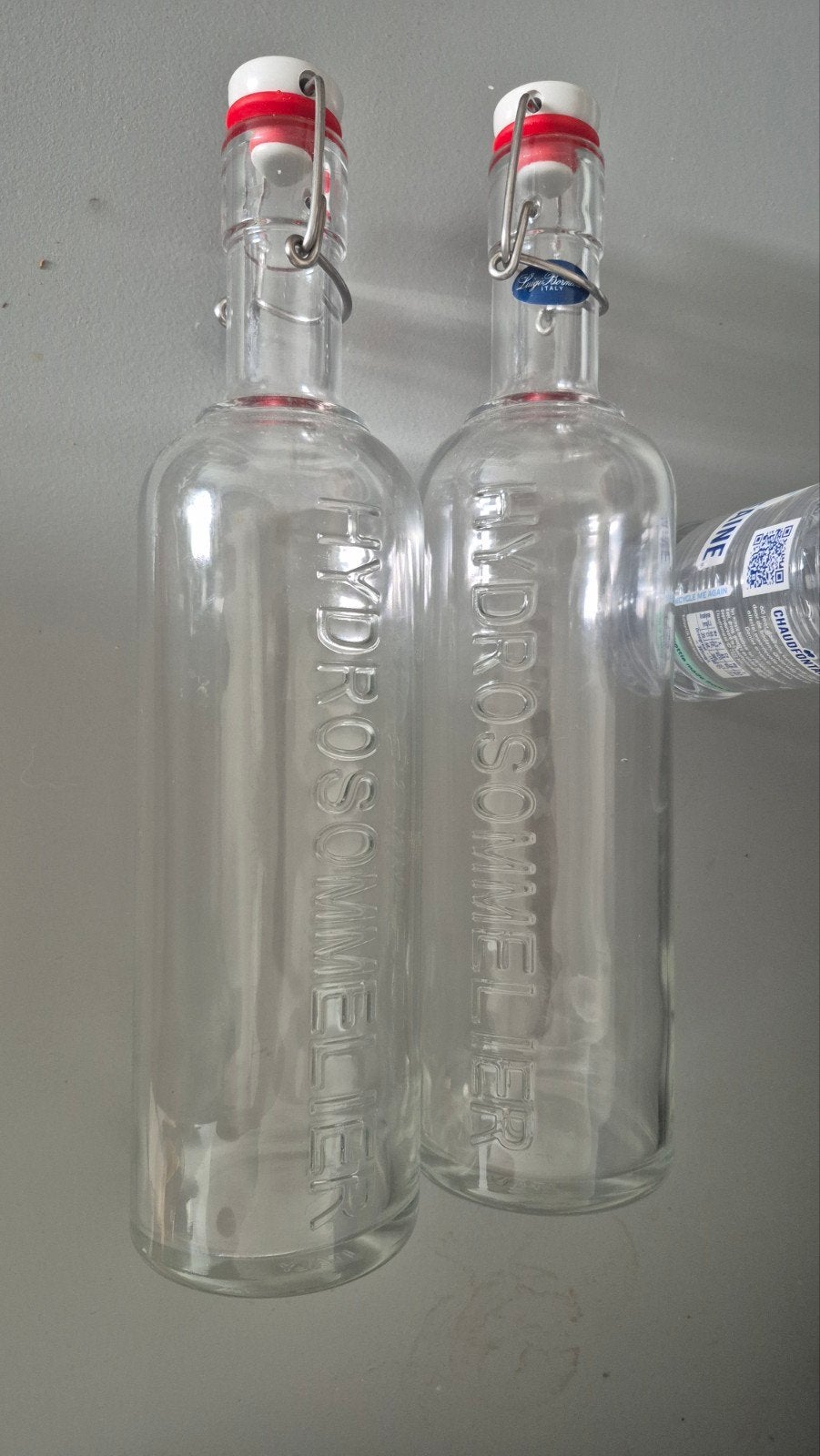 Set van 2 Hydro Sommelier glazen flessen met beugeldop, Transparant, Met deksel, Ophalen of Verzenden, Glas