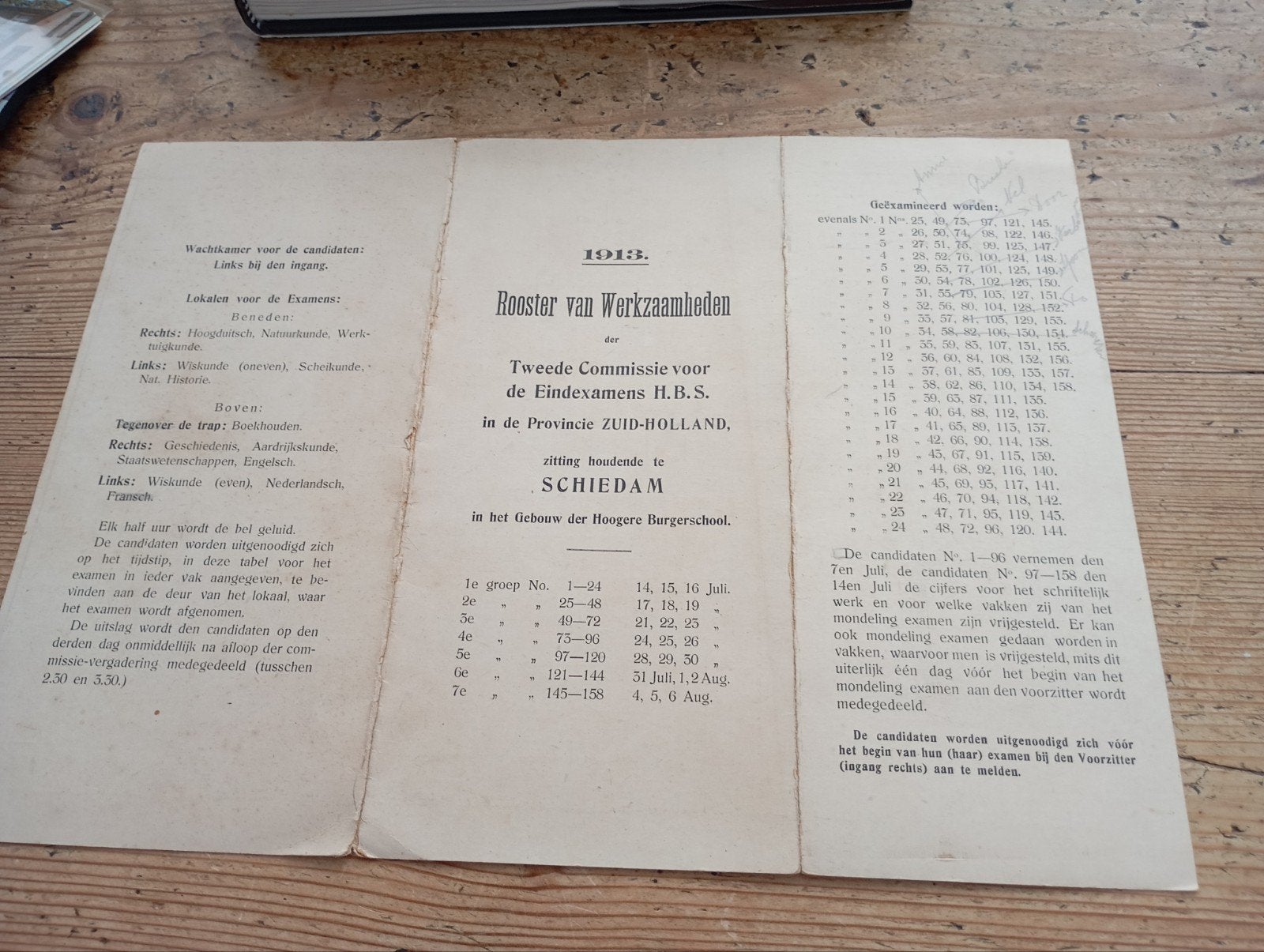 HBS 1913; Schiedam Eindexamens ZH igst, Ophalen of Verzenden