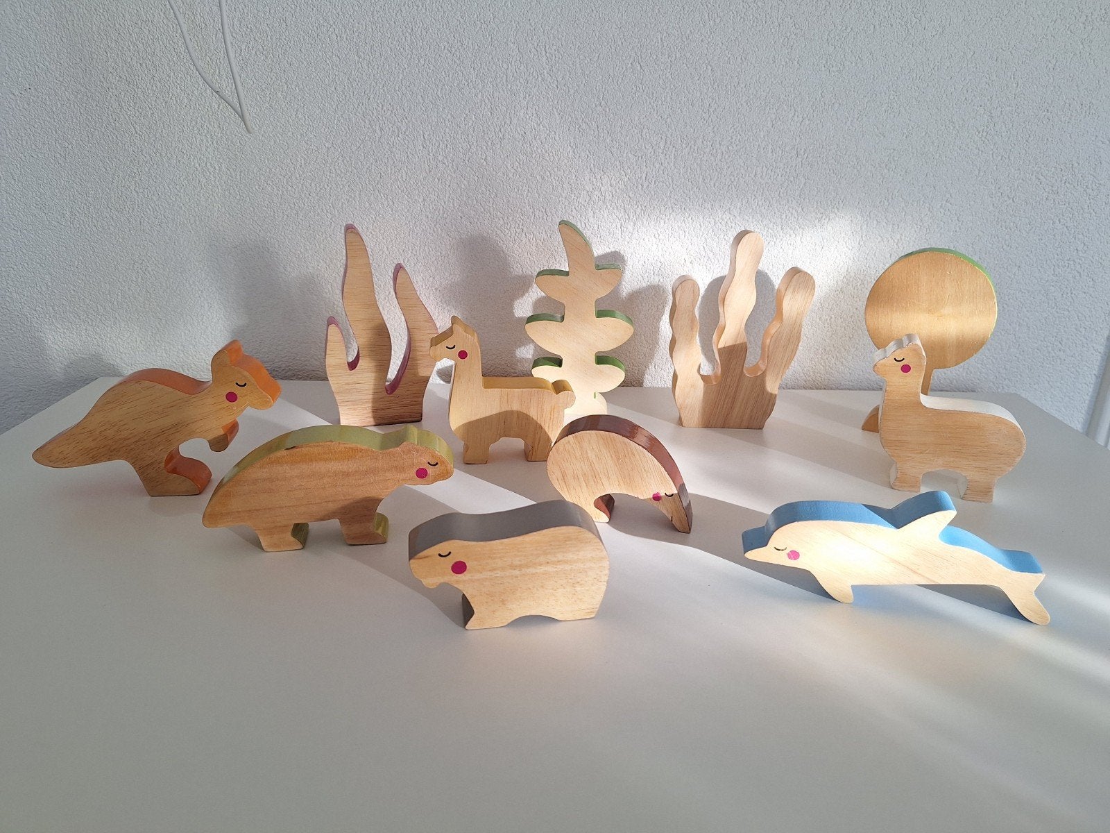 Mooie Houten speelset dieren, bomen zware kwaliteit. Dolfijn, Ophalen of Verzenden, Zo goed als nieuw, Overige typen