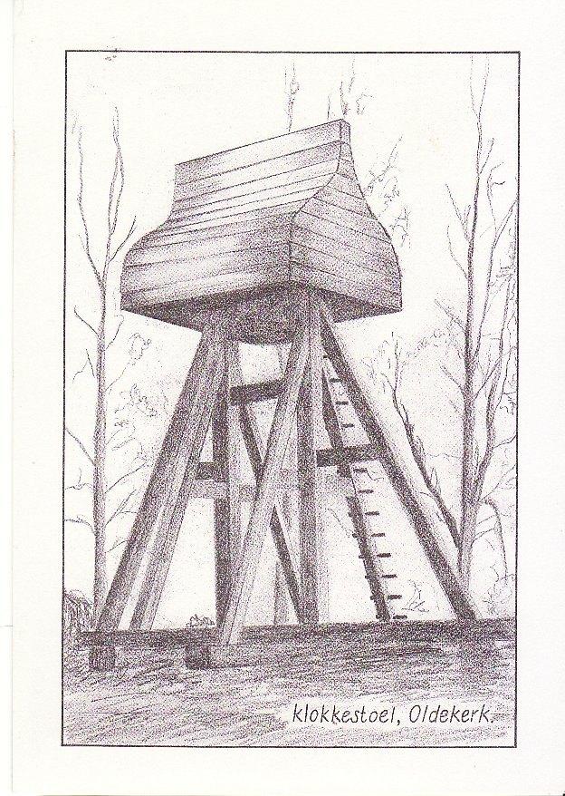 Oldekerk (Gr) Klokkestoel met helmdak - pentekening-, Ophalen, 1960 tot 1980, Ongelopen, Groningen