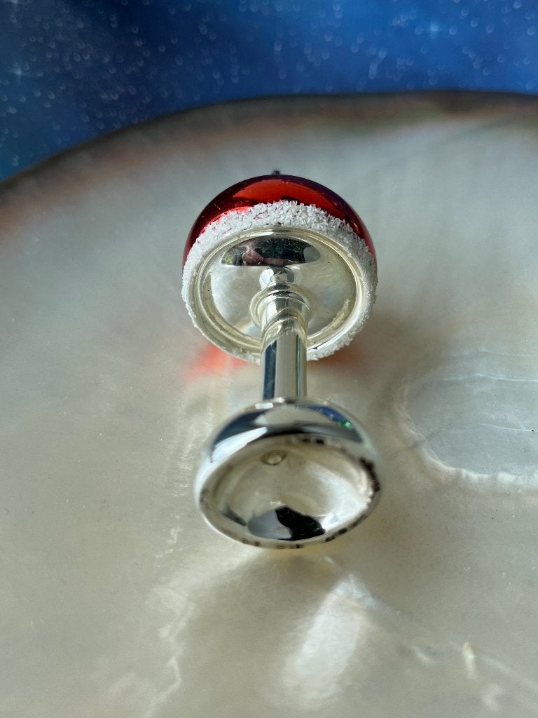 Oude glazen kerstbal (nr. 6): schemerlampje, rood met zilver, Gebruikt, ., Ophalen of Verzenden, .