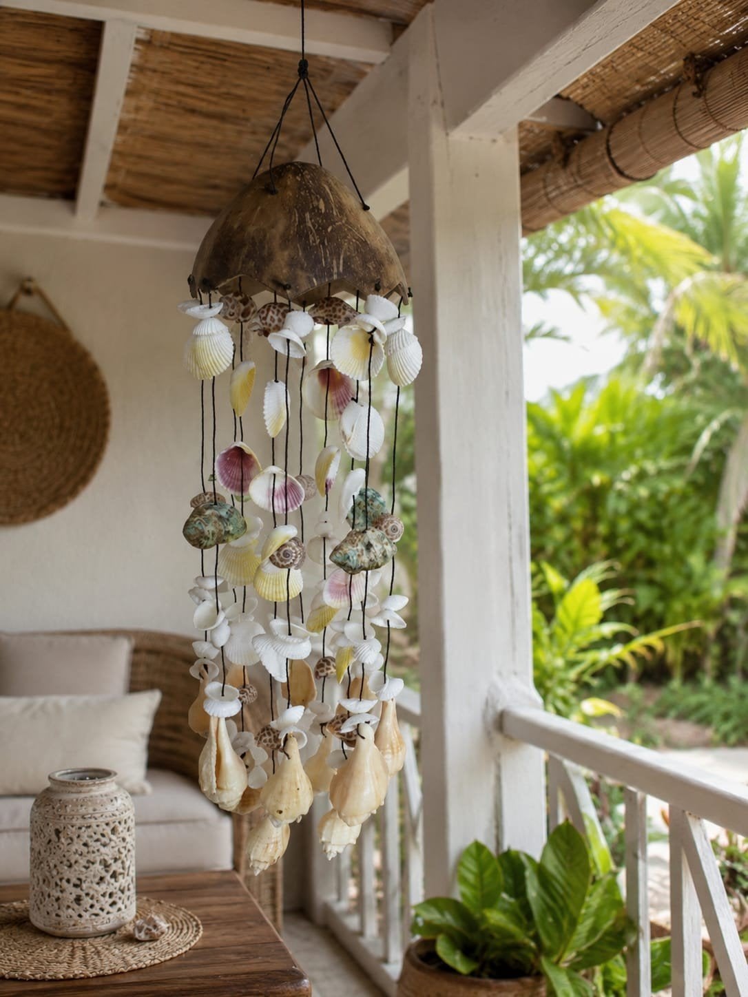 bali/ ibiza stijl schelpenhanger kokosnoot, Tuin en Terras, Nieuw, Ophalen of Verzenden, Nvr, Nvt