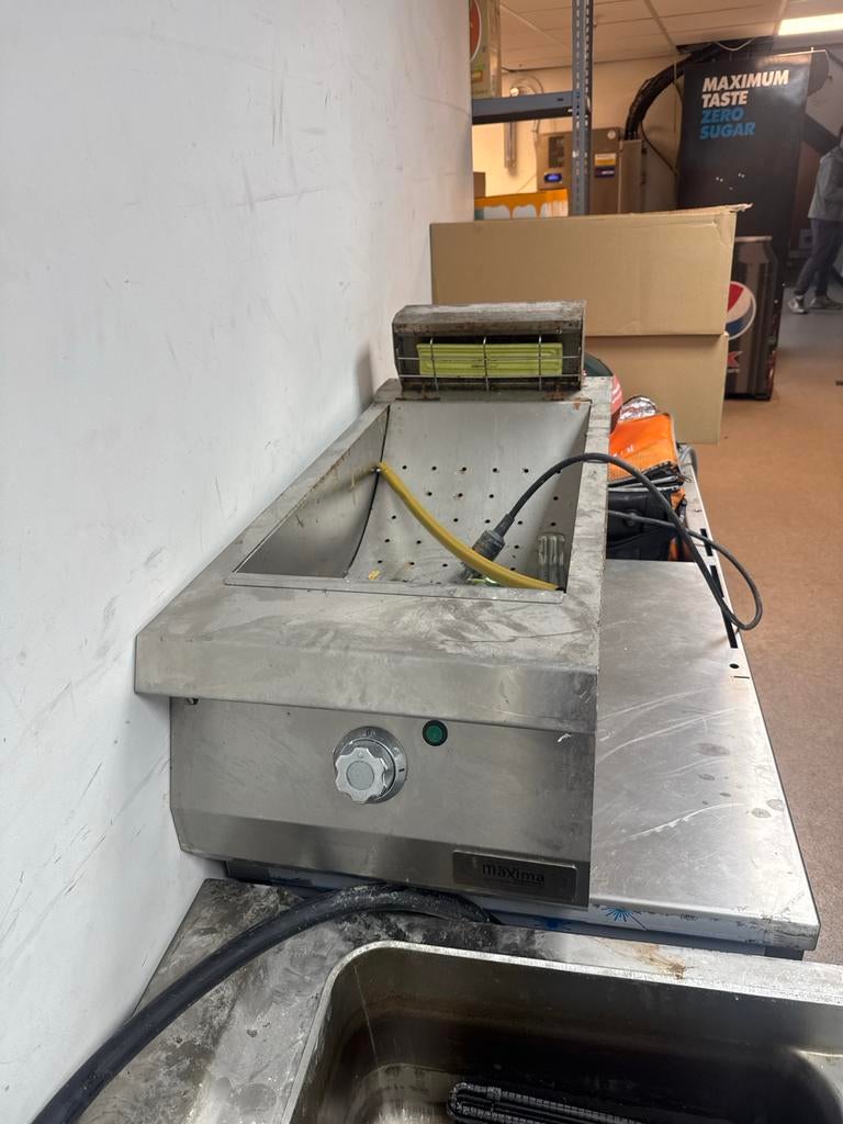 Dubbele elektrische friteuse met RVS onderkast, Ophalen, Gebruikt, Fornuis, Frituur en Grillen