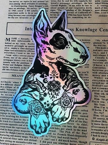 Holographic Pitbull Terrier Tattoo hond Vinyl Sticker, Verzamelen, Dierenverzamelingen, Verzenden, Nieuw, Schedel