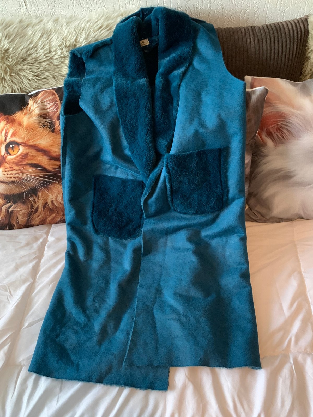 Suede vest blauw lang, Kleding | Dames, Ophalen of Verzenden, Zo goed als nieuw, Blauw