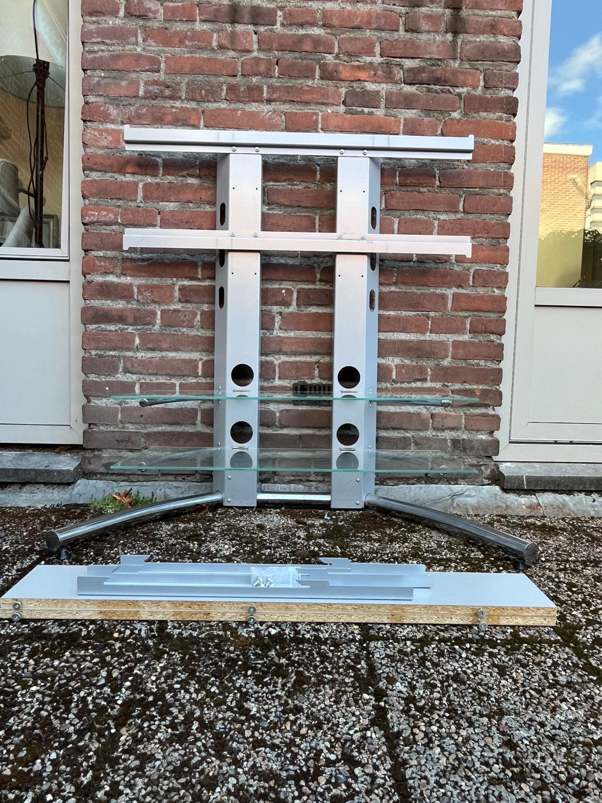 TV stand metal/glass, Ophalen, Gebruikt, 50 tot 100 cm, Glas