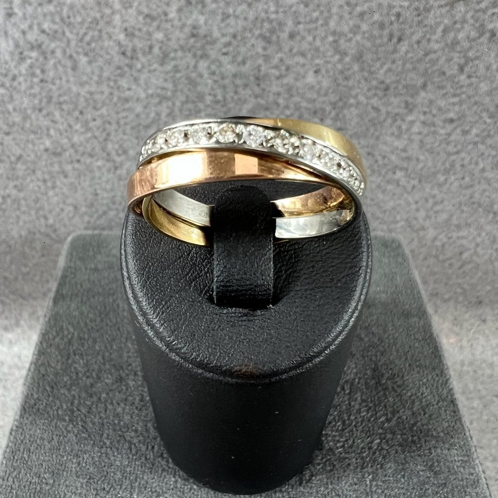 Gouden Ring | 18k | 8,66g | bandring zirkonia |20,5 | 414865, Gebruikt, 19 tot 20, Ophalen of Verzenden, Dame