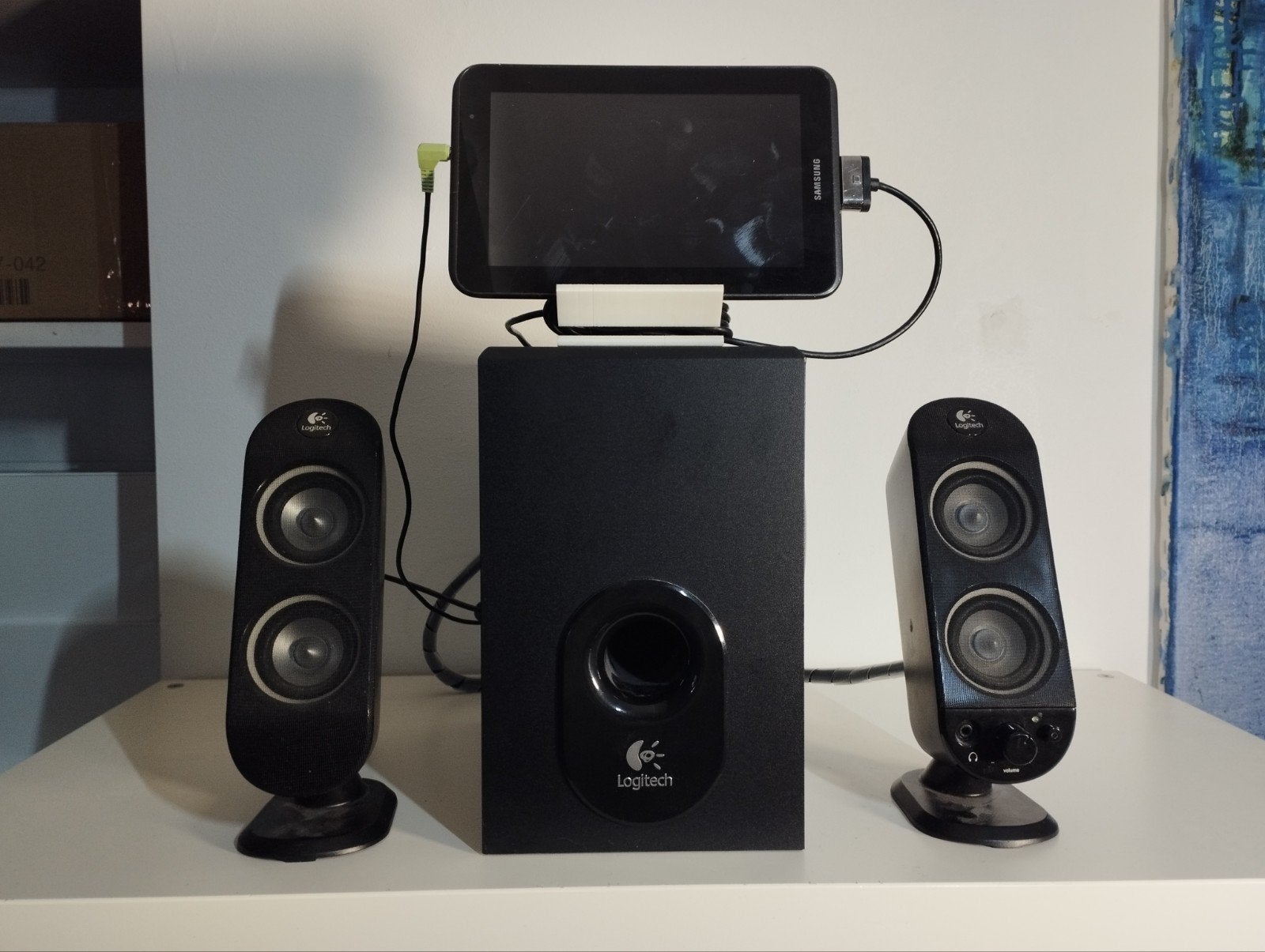 Logitech X-230 2.1 speakers met Samsung Galaxy Tab 2, Ophalen of Verzenden, Gebruikt, Audiokanaal 2.1, Logitech
