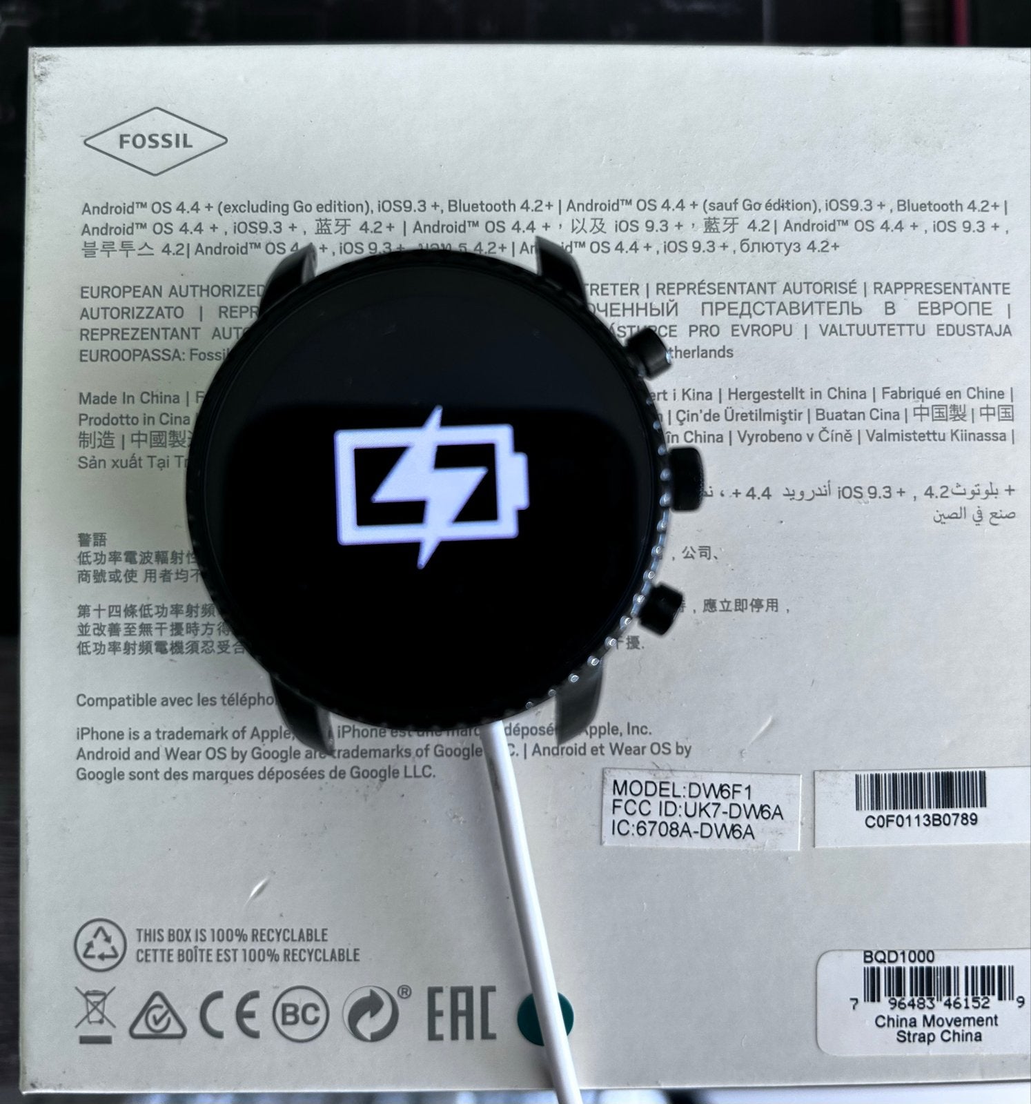 Fossil 4 Smartwatch met lader - accu defect, Ophalen of Verzenden, Gebruikt, Zwart, Android