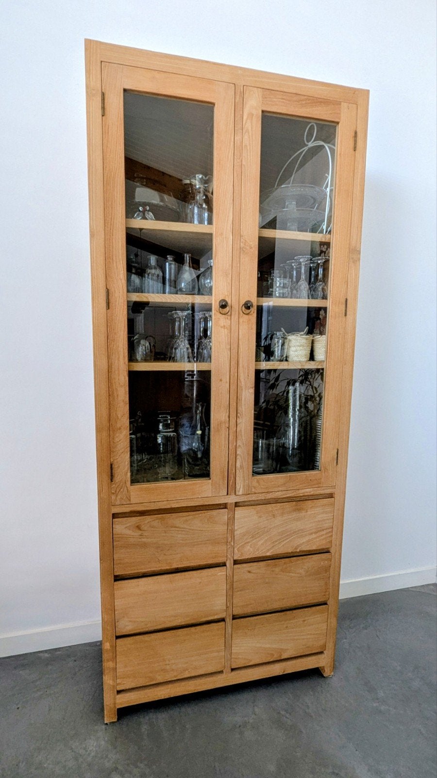 Houten Kast met 6 Laden en 2 Deuren - 215x90x40 cm, Huis en Inrichting, Ophalen, Gebruikt, 200 cm of meer, 50 tot 100 cm