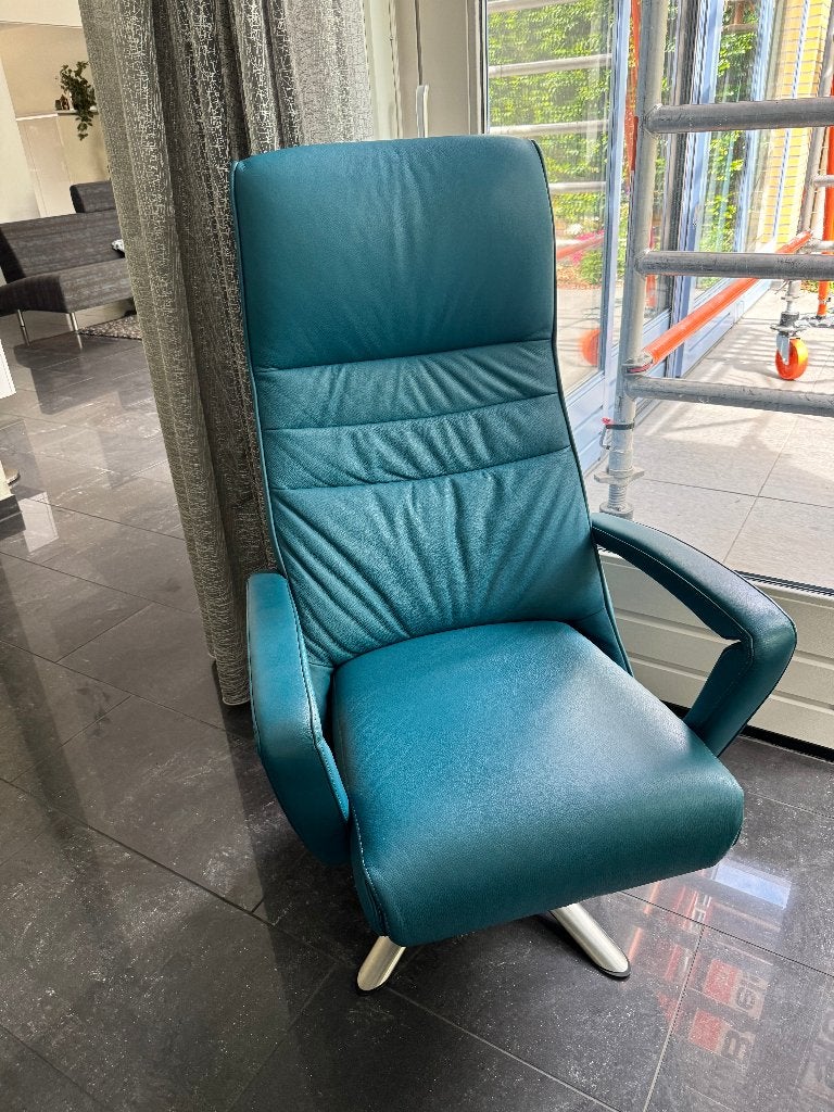 Relaxfauteuil De Toekomst Twice 5 Leer Kleur Petrol, Huis en Inrichting, Fauteuils, Ophalen, Zo goed als nieuw, 50 tot 75 cm, Leer