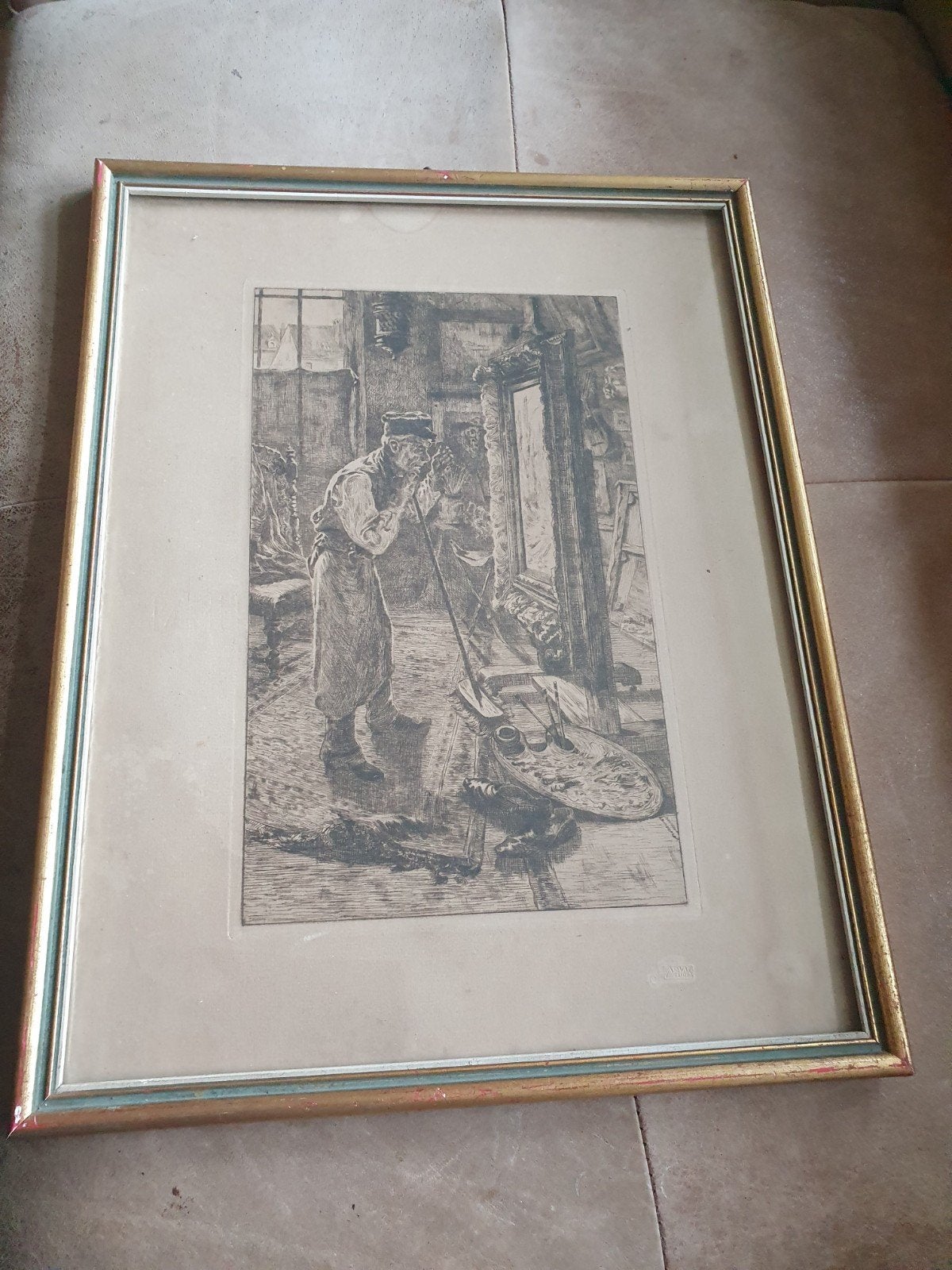 Ets "schilders atelier" Jean van den Acker 1900, Ophalen