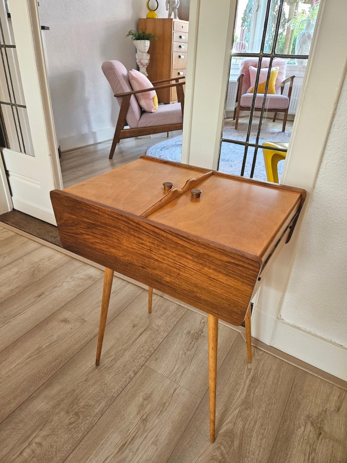 Vintage Mid Century klepkast naaikast, .., .., Gebruikt, Ophalen of Verzenden