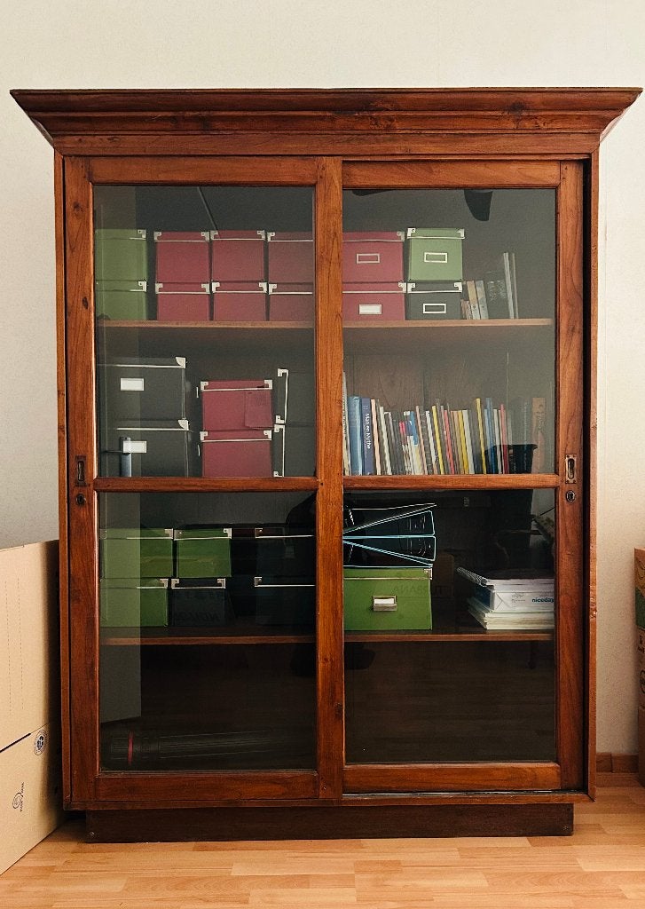 TEAKHOUTEN KAST, Huis en Inrichting, Ophalen, 100 tot 150 cm, Glas, 150 tot 200 cm