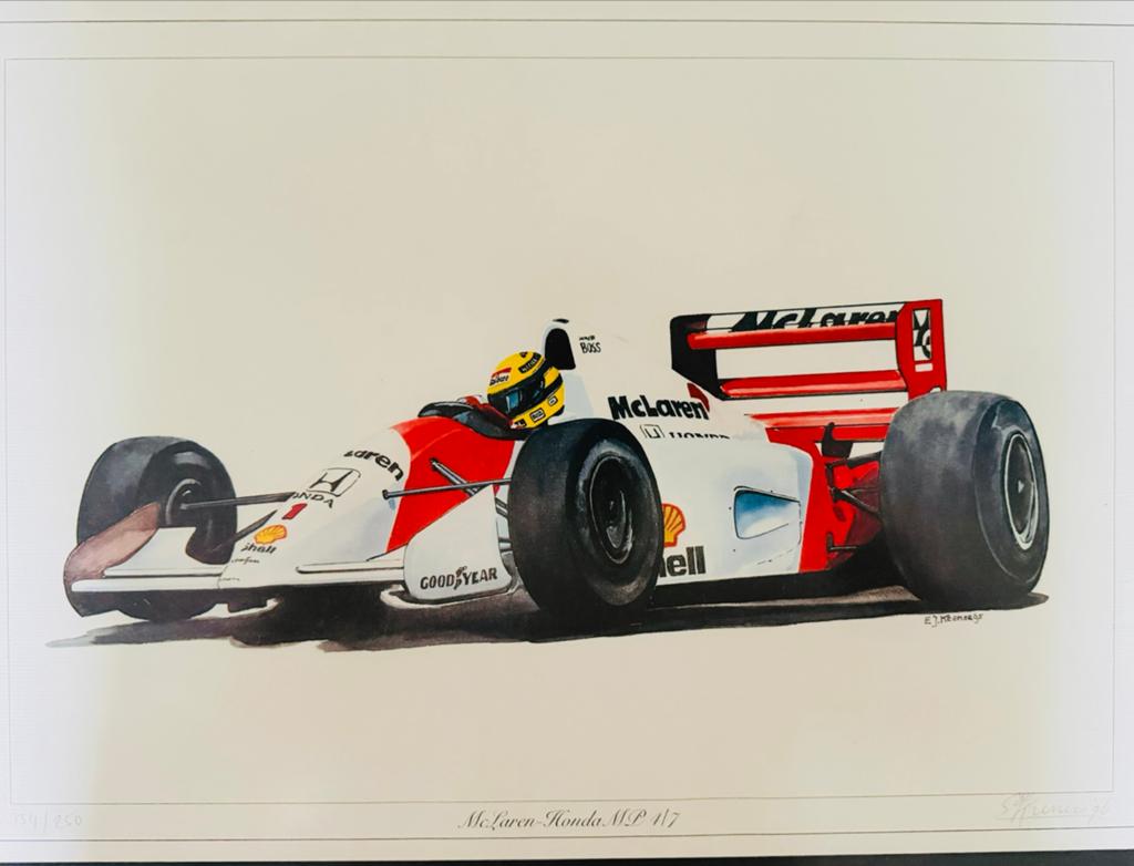Ayrton Senna Litho - McLaren MP4/7 - gesigneerd E J Kremer, Ophalen of Verzenden