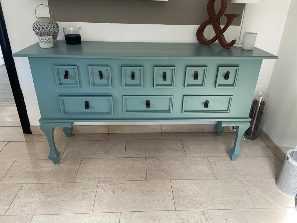 Sidetable/Dressoir met leren knopjes - 186x55x100 cm, Ophalen, Overige materialen, Gebruikt, 150 tot 200 cm