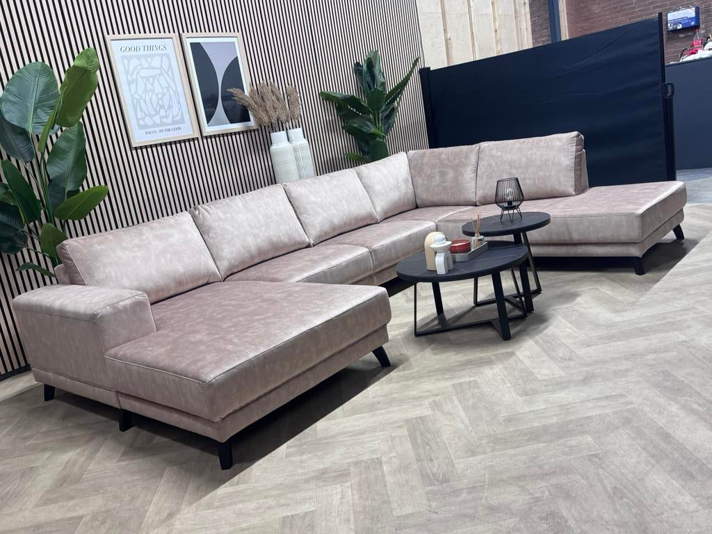 NIEUW | Luxe Velvet Velours U-Bank - Champagne - 350cm, Luxe Velvet Velours Hoekbank Antraciet Hotel Chique Champagne, Hoekbank