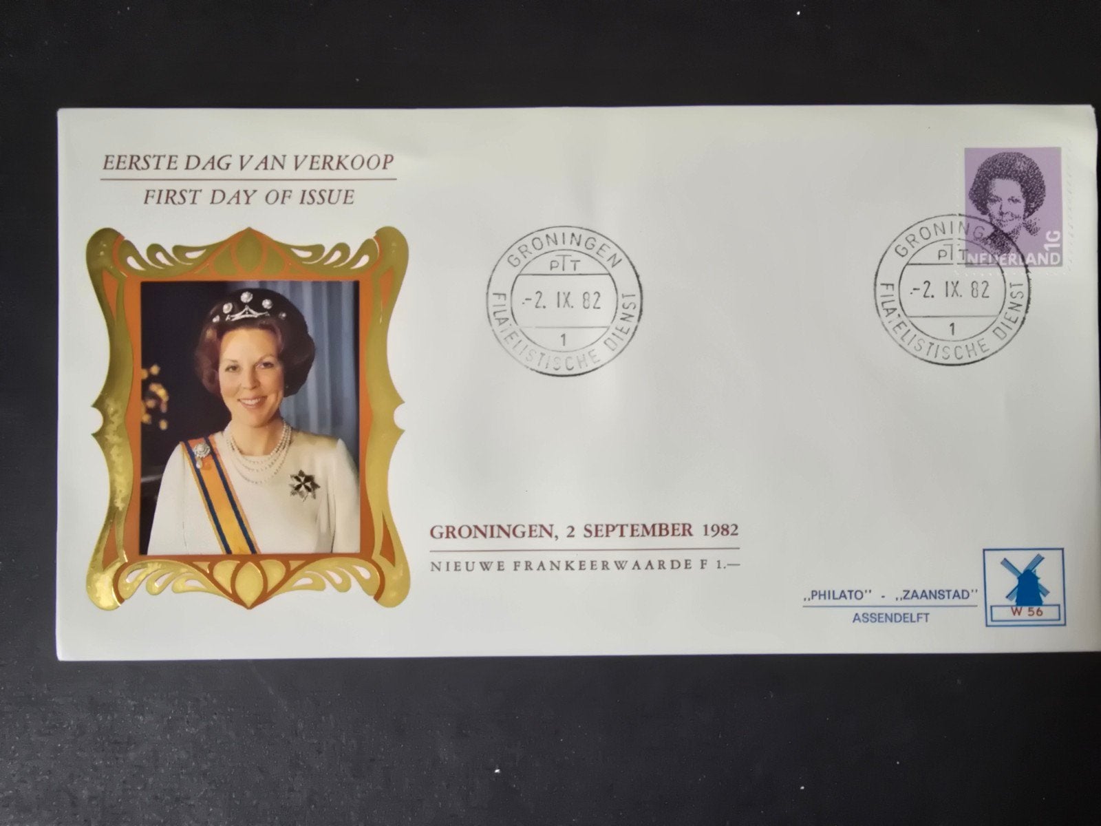 Eerstedagenveloppe Nederland 1982 - Philato-Molen 56, Postzegels en Munten, Postzegels | Eerstedagenveloppen, Ophalen of Verzenden