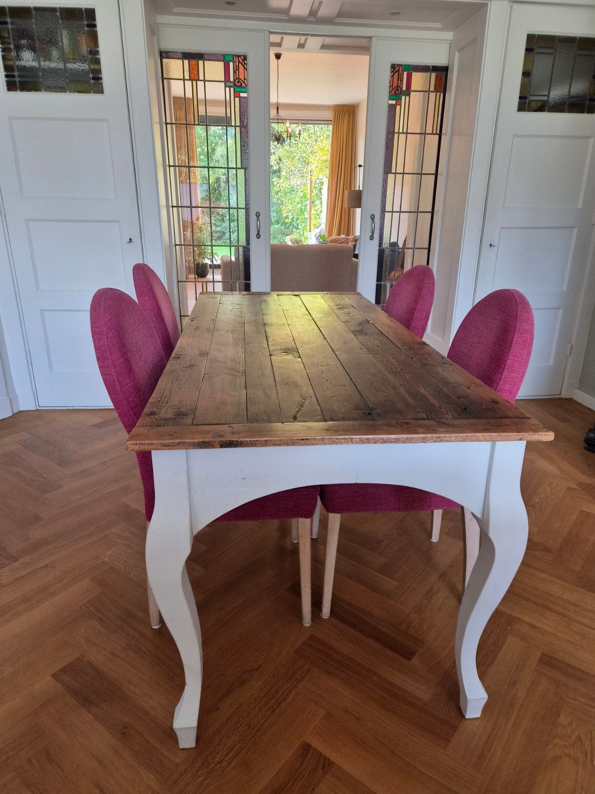 Elegante eettafel met landelijke charme en lades, Ophalen, Gebruikt, Landelijke, klassieke stijl, 50 tot 100 cm