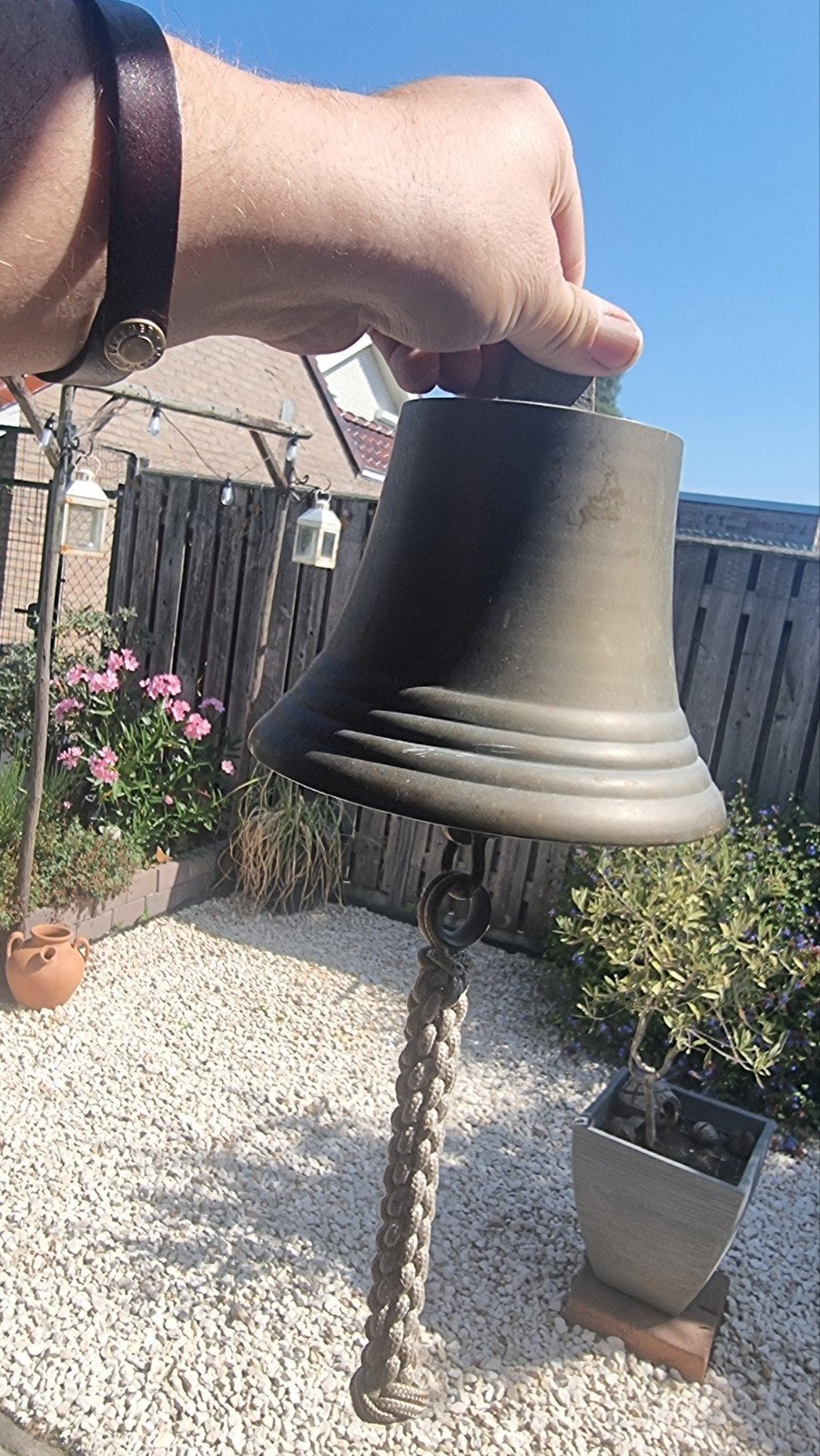Antieke bronzen scheepsbel met touw, Antiek en Kunst, Ophalen of Verzenden