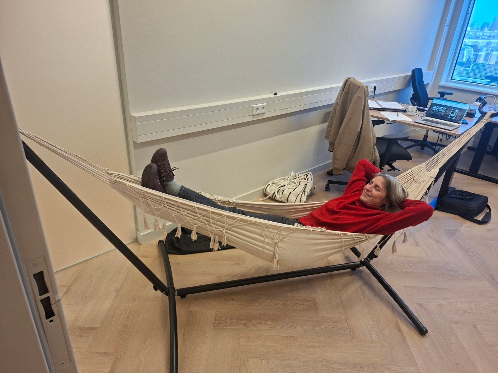 Hangmat, Ophalen, Met standaard, Zo goed als nieuw, Eenpersoons