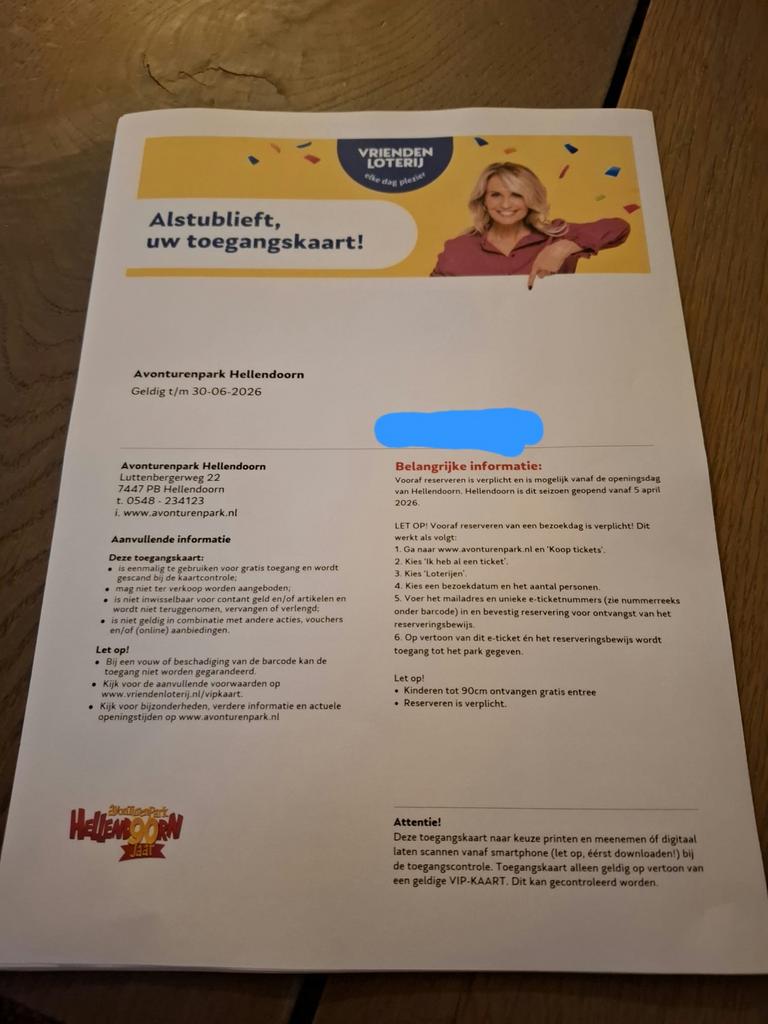 2x ticket avonturenpark hellendoorn tm 30-6 inwisselbaar, Tickets en Kaartjes, Twee personen, Ticket of Toegangskaart