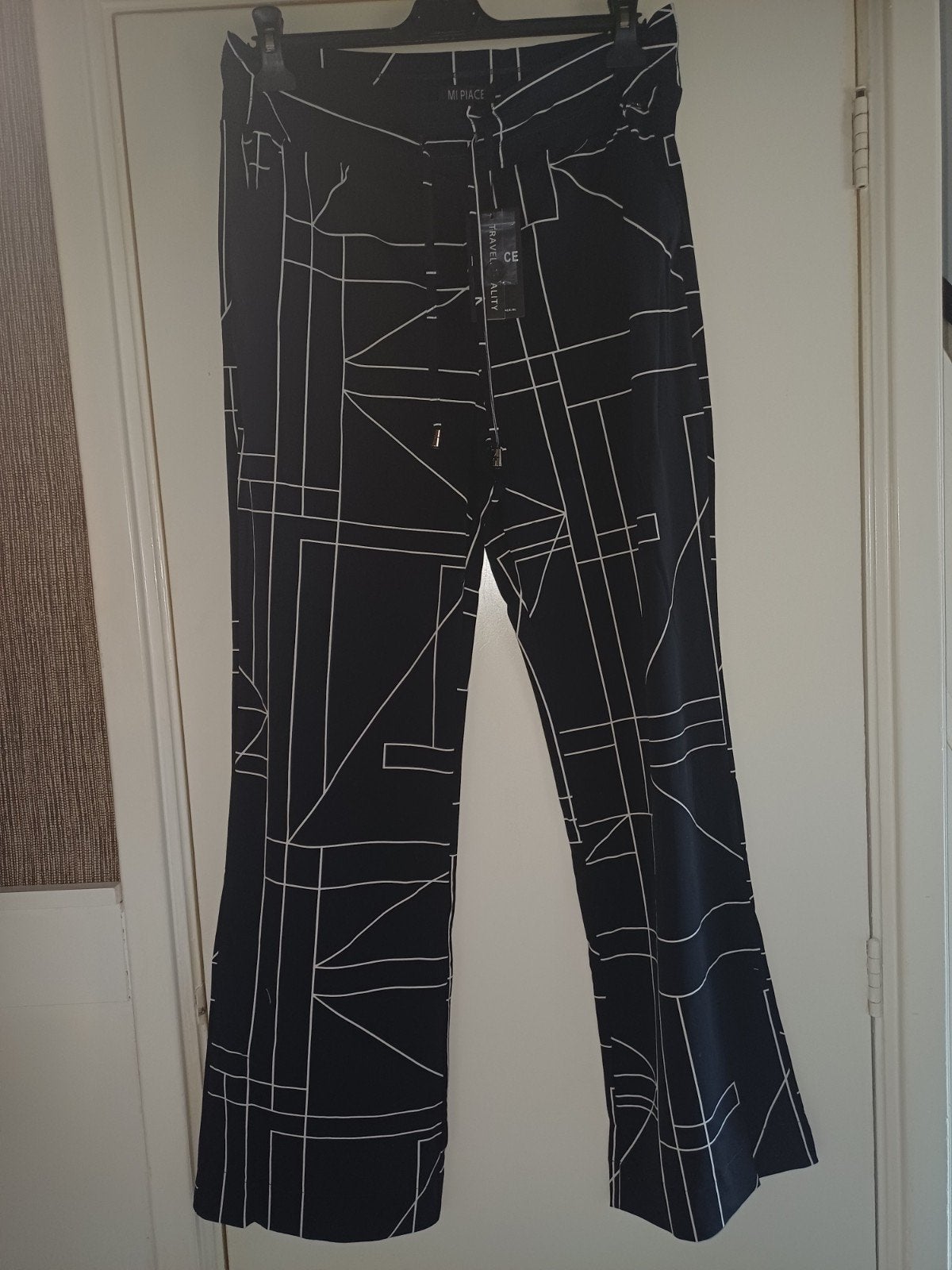 Mi Piace travelbroek straight leg Dark blue geometric line, Mp, Blauw, Maat 46/48 (XL) of groter, Nieuw