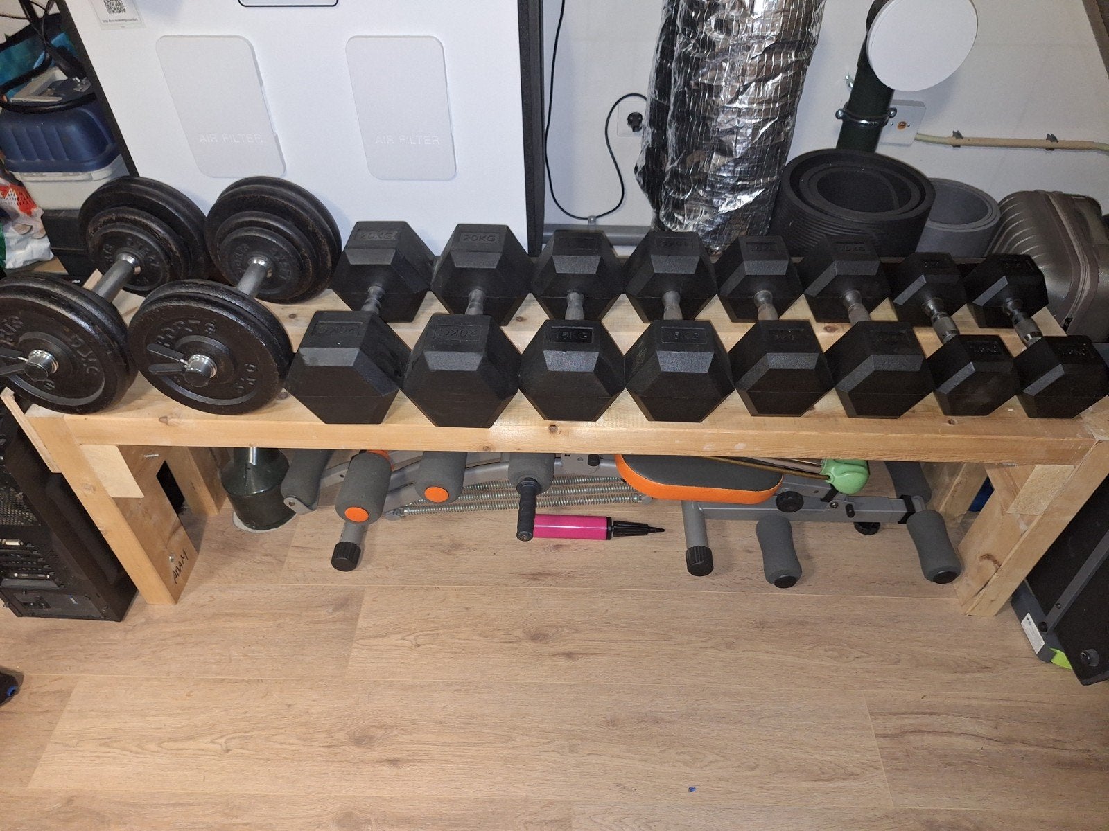Dumbbell set met halterschijven en rek, Ophalen