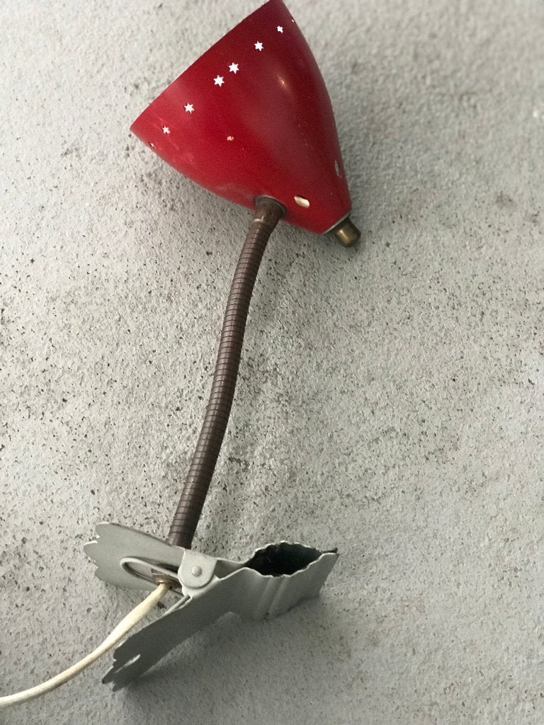 mid century design  hala metaal klemlamp rood, Gebruikt, Geen, Ophalen of Verzenden, Mid century design