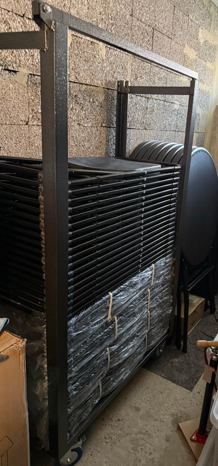 50 zwarte inklapbare stoelen + transportkar (NIEUW)!, Ophalen, Zo goed als nieuw, Overige